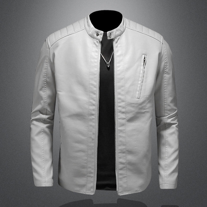 Herren Stilvolle Lederjacke mit schmalem Kragen Drune
