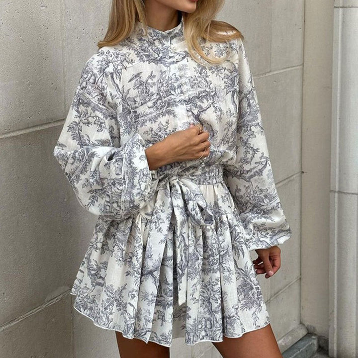 Damen Puffärmel Hemdkleid mit Rüschendetails und tailliertem Gürtel Drune