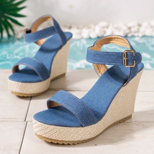 Damen Wedge-Sandaletten mit geflochtenem Jute-Detail und rutschfester Sohle Drune