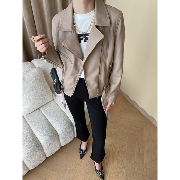 Damen modische Bikerjacke aus hochwertigem Kunstleder mit taillierter Passform Drune