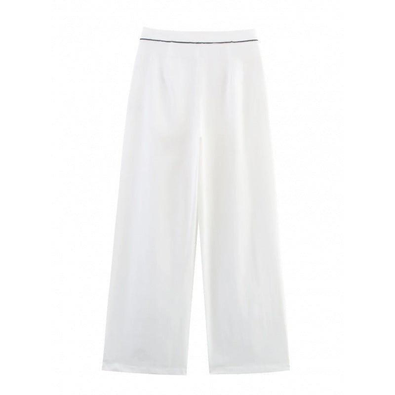 Damen weite Hochkannt-Hose mit eleganter Bundverzierung Drune