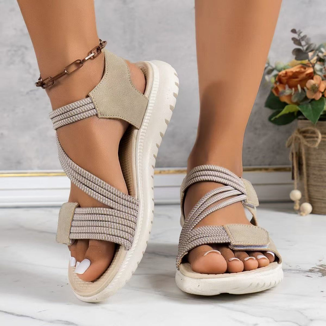 Damen bequeme Riemchensandalen mit verstellbaren Verschlüssen und dämpfender Sohle Drune
