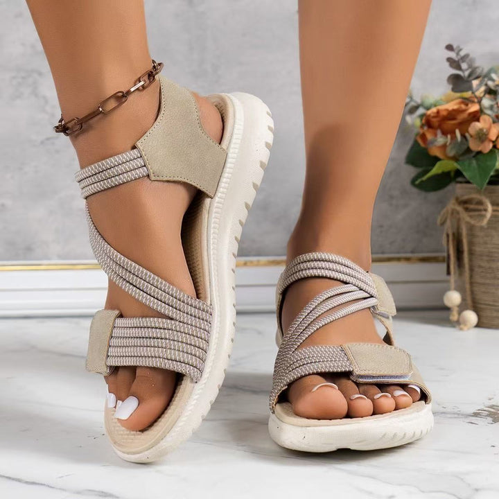 Damen bequeme Riemchensandalen mit verstellbaren Verschlüssen und dämpfender Sohle Drune