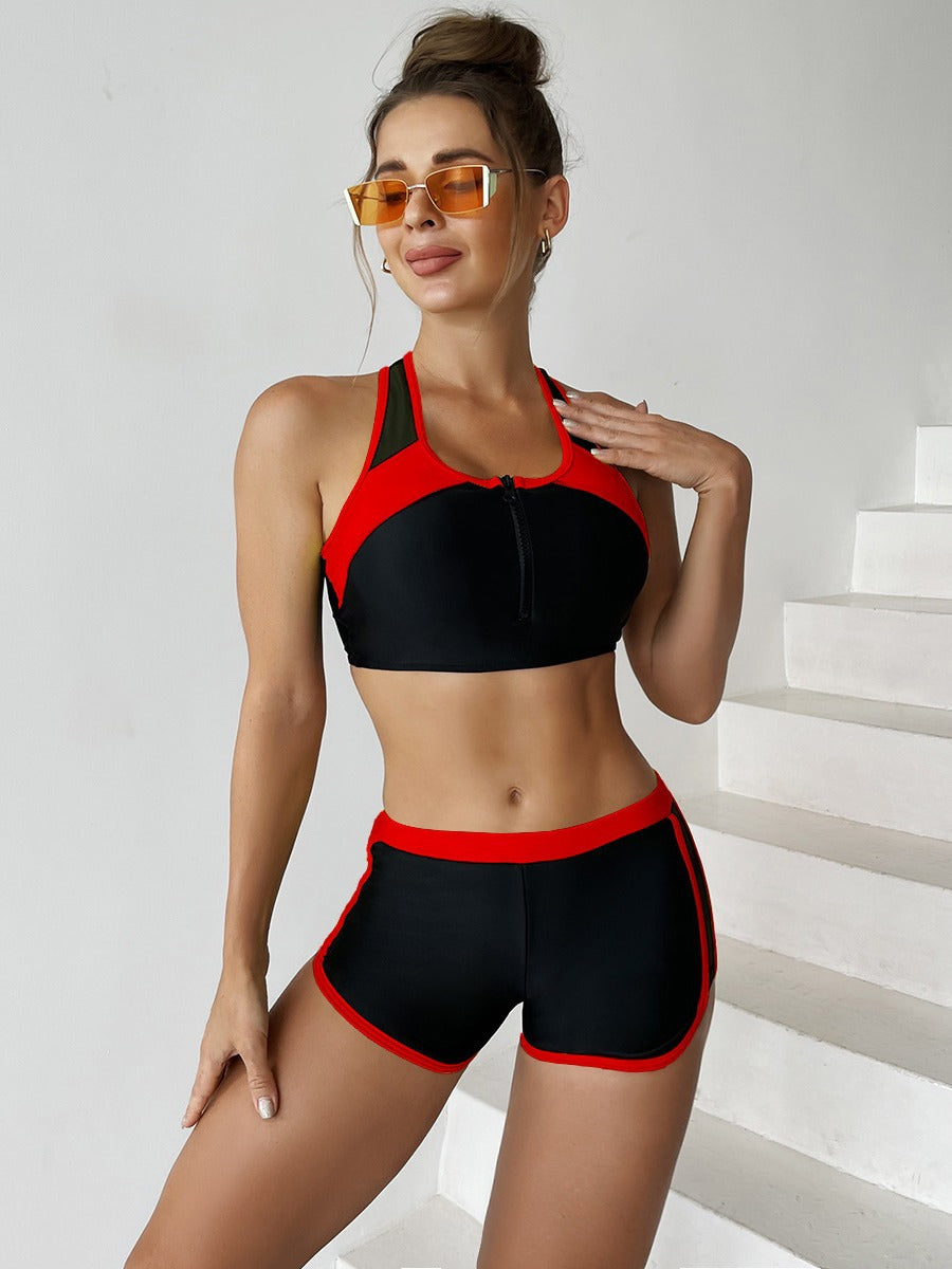Damen Sportliches Bikini-Set mit hochfunktionalem Oberteil und Shorts Drune
