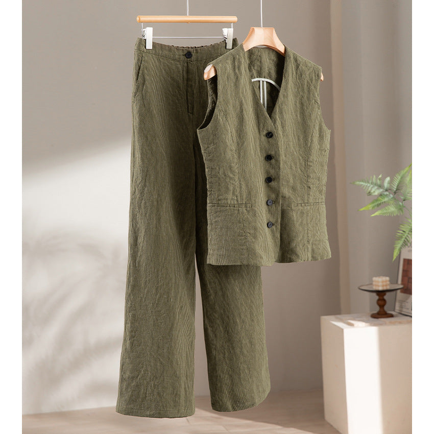 Damen Taillierte Cordweste mit V‑Ausschnitt und Eingrifftaschen Drune