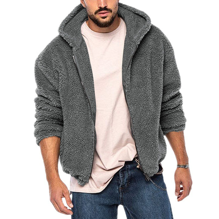 Herren Gemütliche Fleece-Jacke mit Kapuze und Reißverschluss Drune