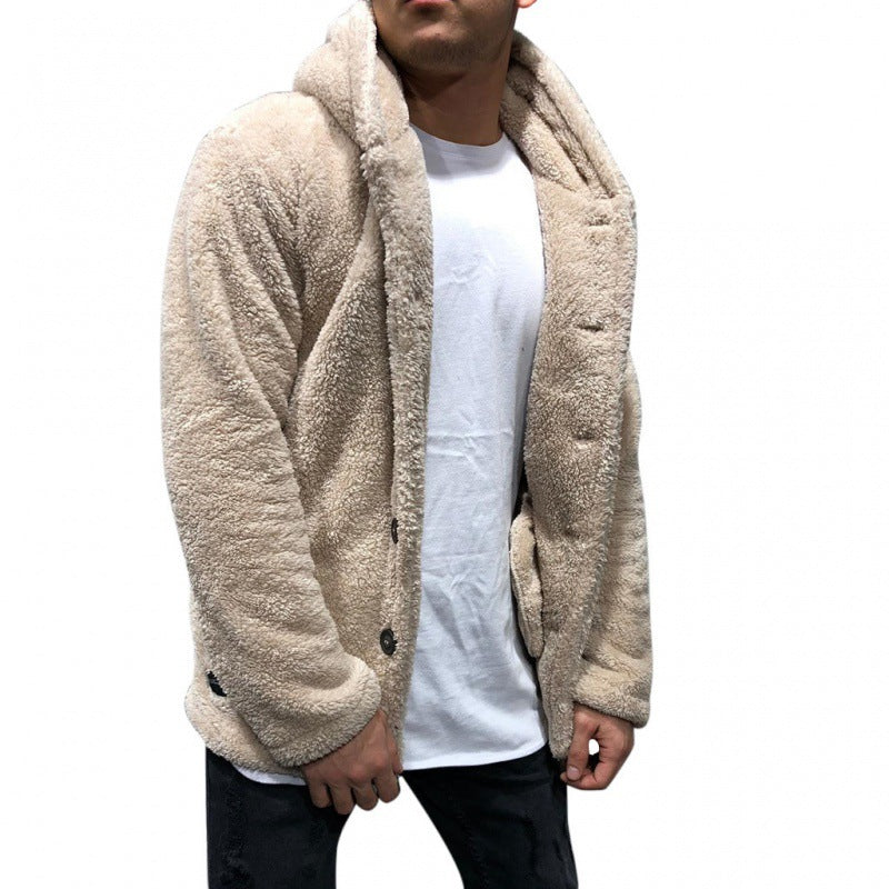 Herren Kapuzen-Teddyjacke im Oversize-Sherpa-Stil mit Knopfleiste Drune