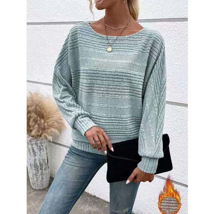 Damen lässiger Pullover mit strukturiertem Streifenmuster und weiten Ärmeln Drune