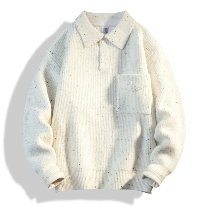 Herren Oversize-Strick-Polo mit Brusttasche & gerippter Struktur Drune