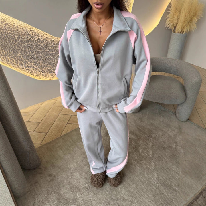 Damen Zweiteiliges Trainingsanzug-Set mit Reißverschlussjacke und weitem Jogginghose Drune