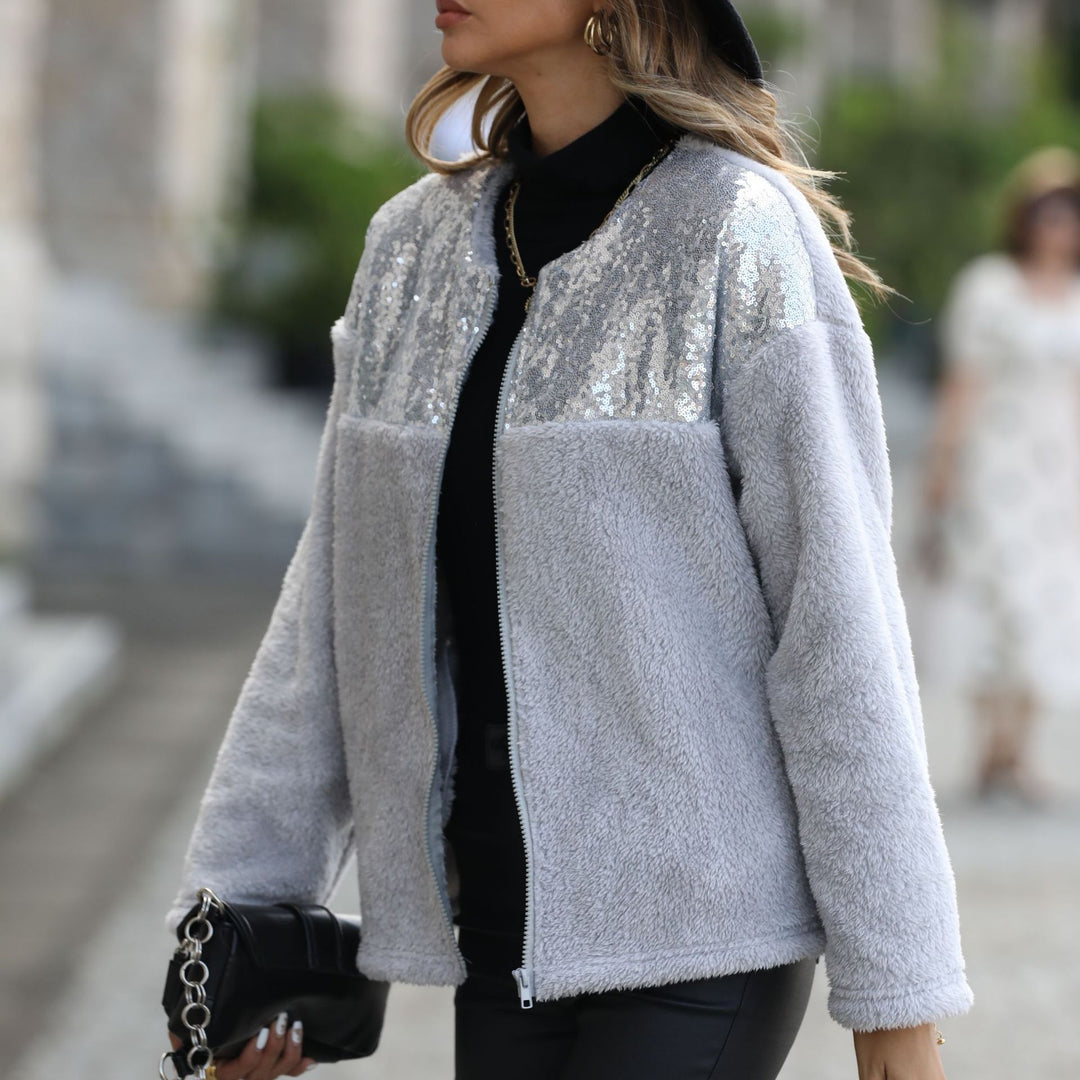 Damen Fleece-Jacke mit Glitzerapplikationen Drune