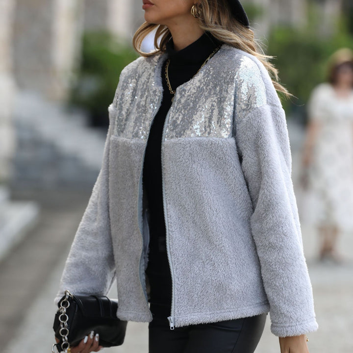 Damen Fleece-Jacke mit Glitzerapplikationen Drune