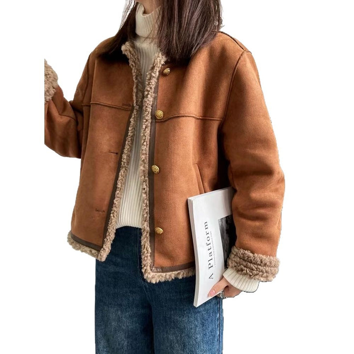 Damen Modische Jacke mit teddyähnlichem Futter Drune