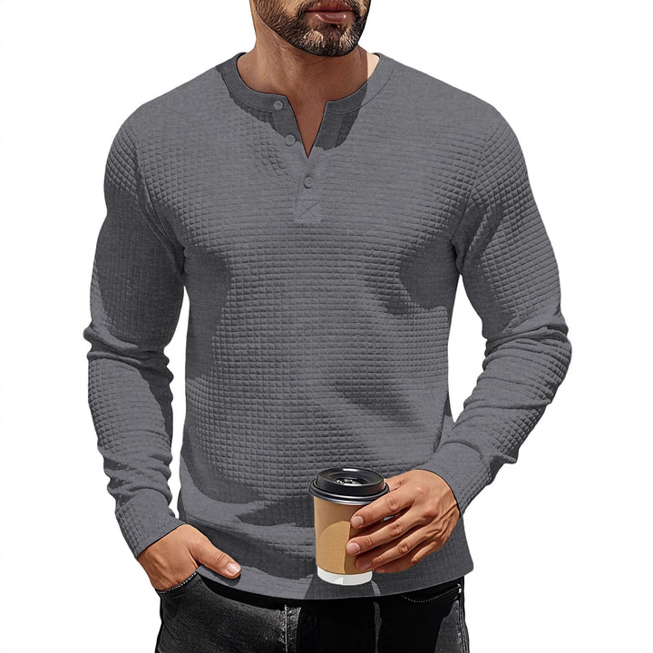 Herren nan strukturiertes Henley-Langarmshirt aus Waffelstrick mit Stehkragen und schmaler Silhouette Drune