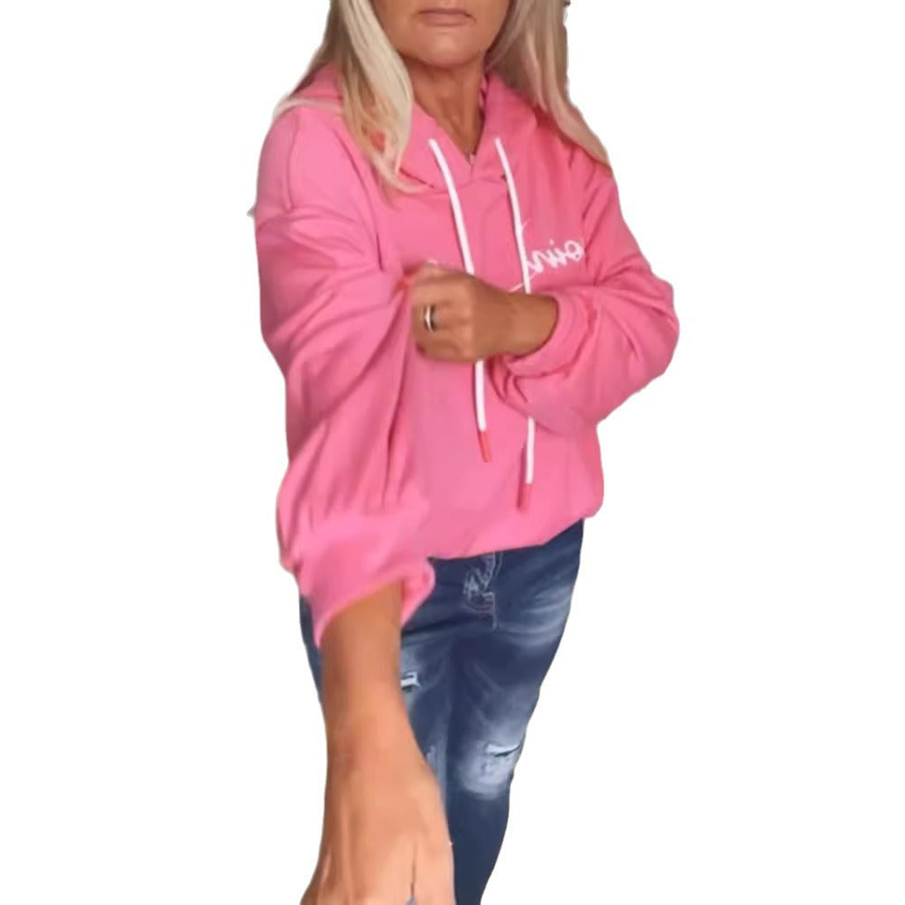 Damen lässiger Kapuzenpullover mit modernem Schriftaufdruck und praktischen Taschen Drune