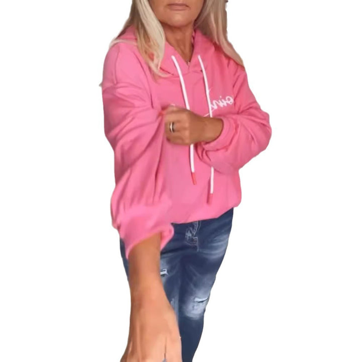 Damen lässiger Kapuzenpullover mit modernem Schriftaufdruck und praktischen Taschen Drune