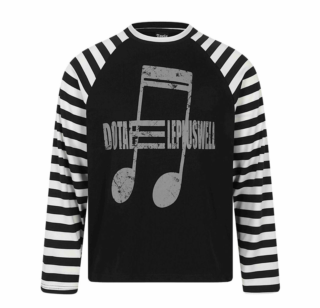 Unisex Langärmliges Raglan-Longsleeve mit Musik‑Print und gestreiften Ärmeln Drune