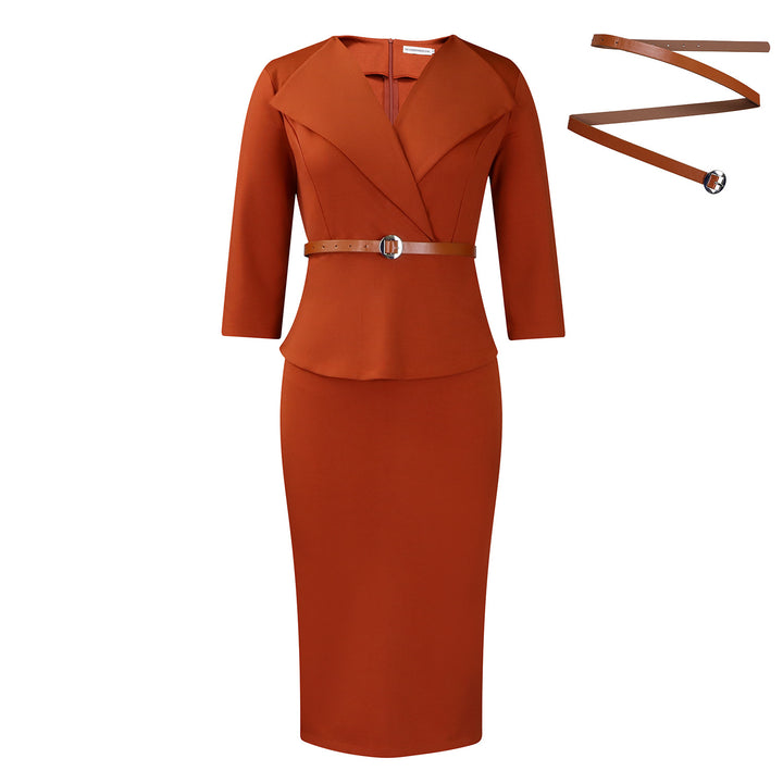 Damen stilvolles Business Kleid mit abnehmbaren Gürtel Drune