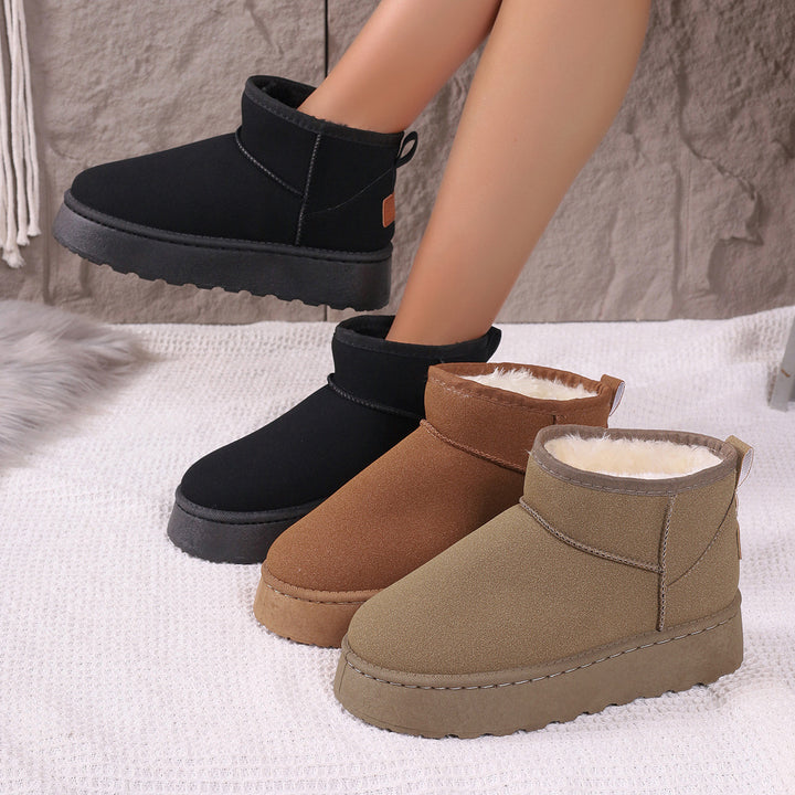 Damen Gefütterte Kurzstiefel mit Plateau‑Sohle und Velours‑Optik Drune