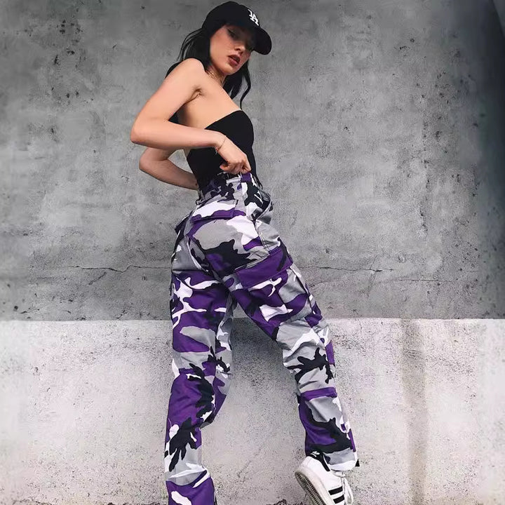 Damen Cargo-Jogginghose mit Camouflage-Muster und elastischen Bündchen Drune