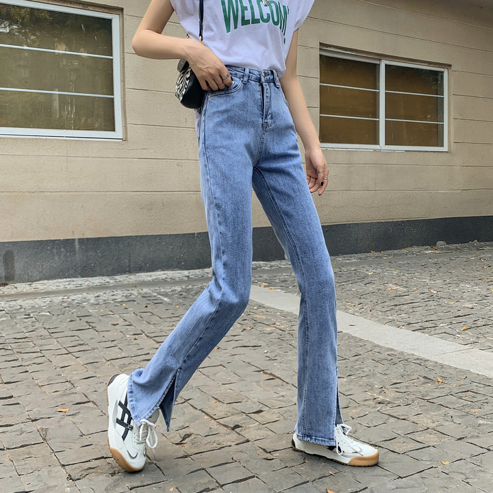 Damen Hochtaillierte Denimhose mit Seitenschlitzen Drune