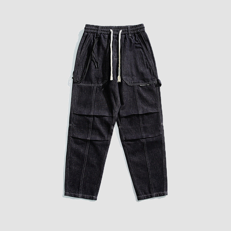 Herren Relaxed Denim-Cargohose mit elastischem Bund und verstärkten Kniepaneelen Drune