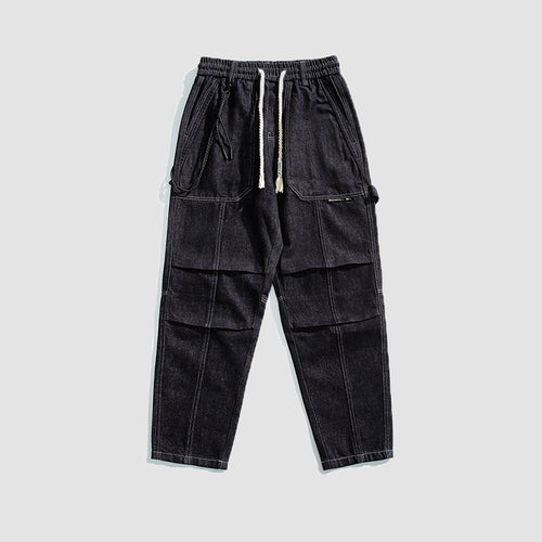 Herren Relaxed Denim-Cargohose mit elastischem Bund und verstärkten Kniepaneelen Drune