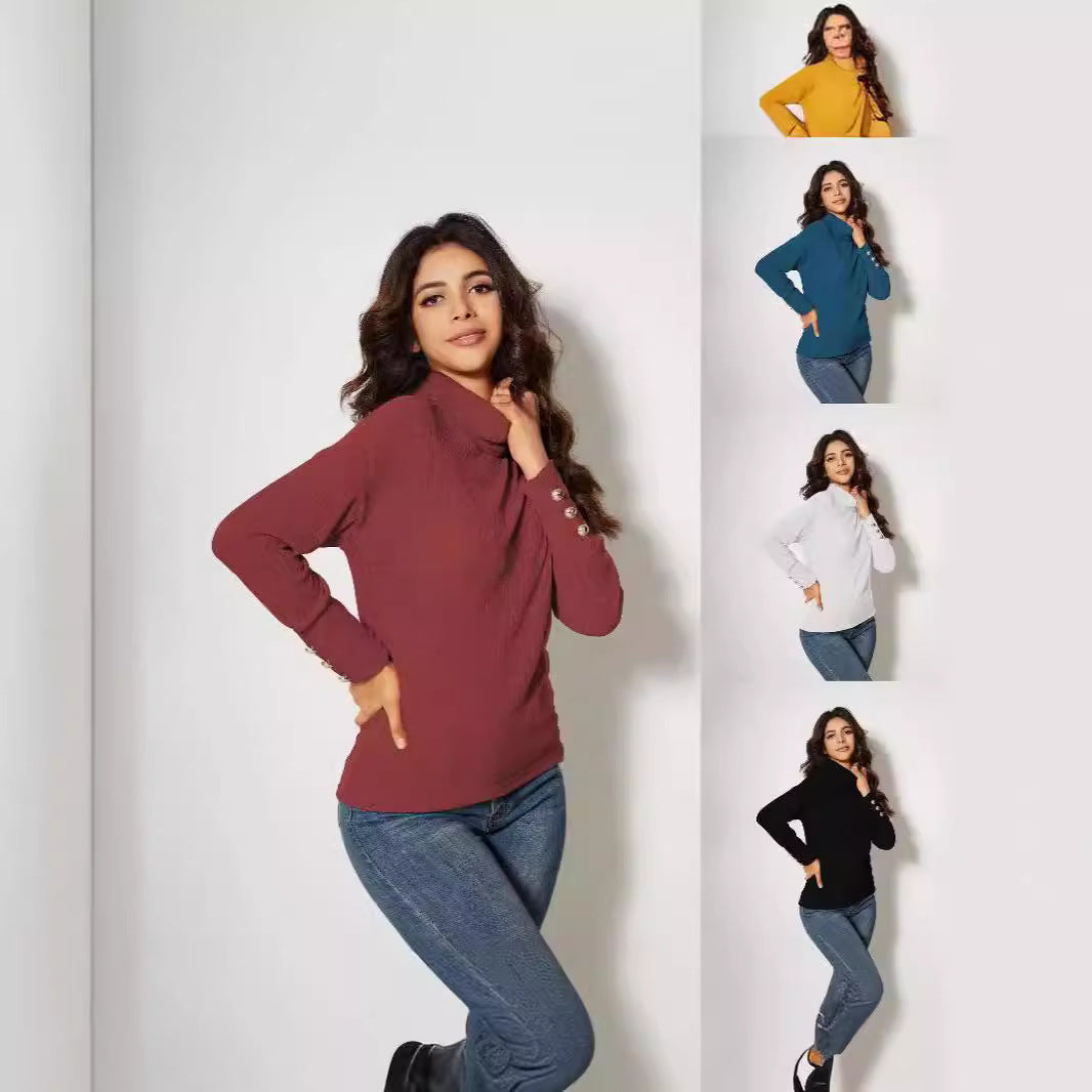 Damen Moderner Rollkragenpullover mit Knopfdetails Drune