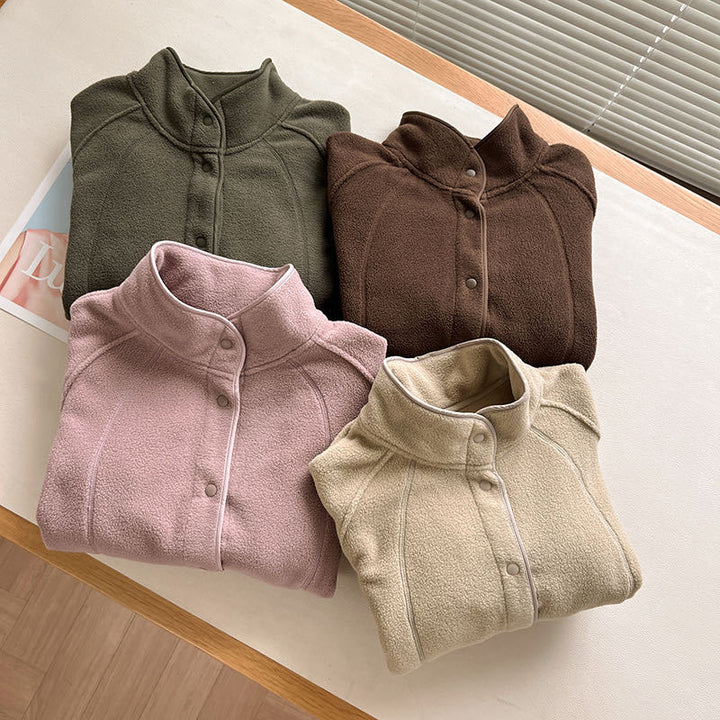 Damen Fleecejacke mit hohem Kragen und Druckknöpfen Drune