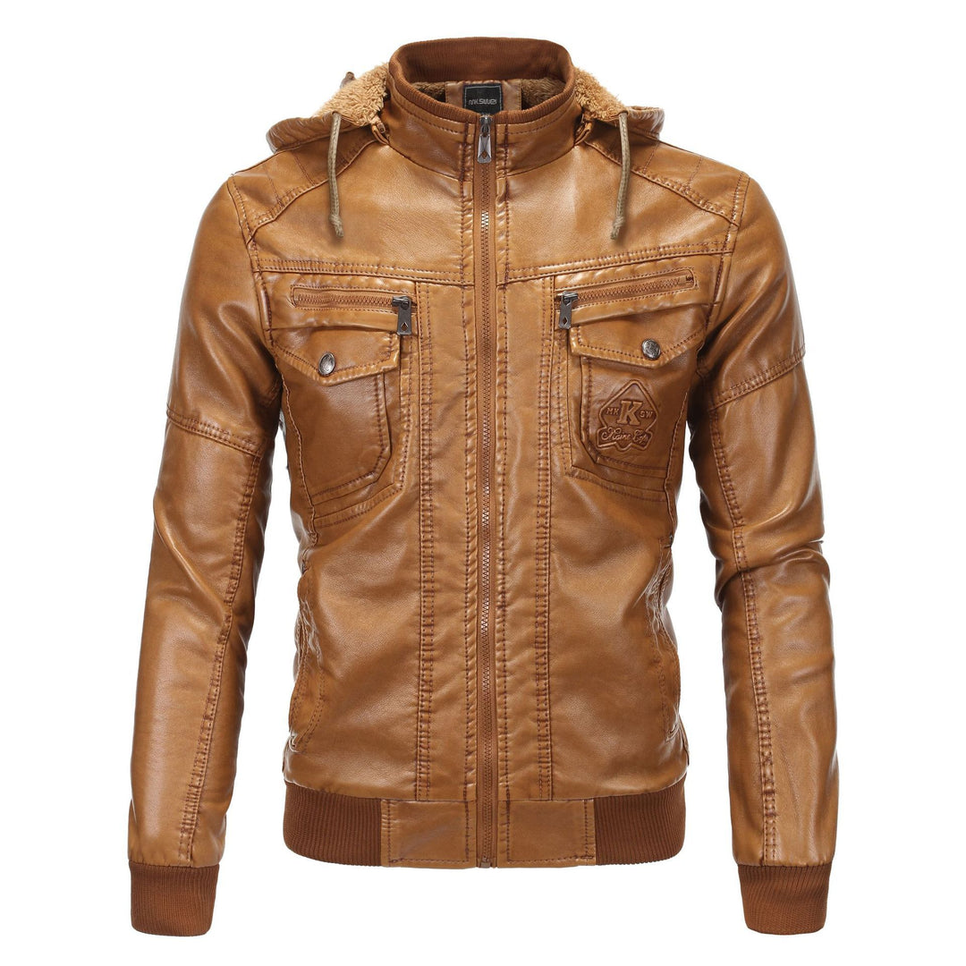 Herren Vintage-inspirierte Kunstleder-Bomberjacke mit Teddyfutter, Stehkragen und Brusttaschen Drune