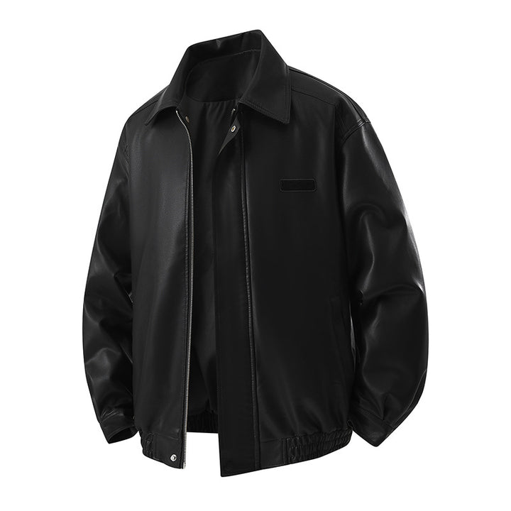 Herren Minimalistische Kunstleder-Blousonjacke mit Hemdkragen, verdecktem Reißverschluss & elastischem Saum Drune
