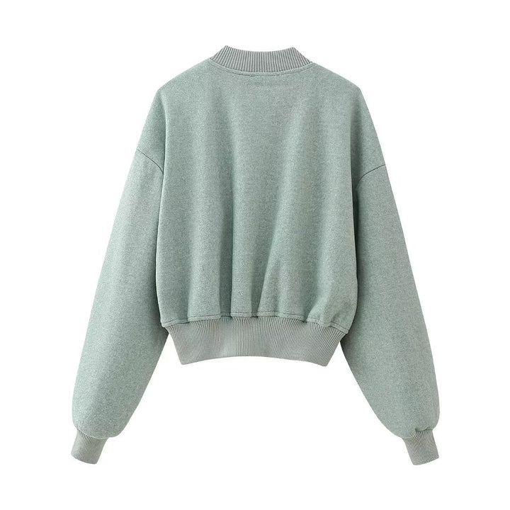 Damen nan kastiges Cropped Blouson aus Sweat mit Raglanärmeln, verdeckter Druckknopfleiste und breitem Rippbund Drune