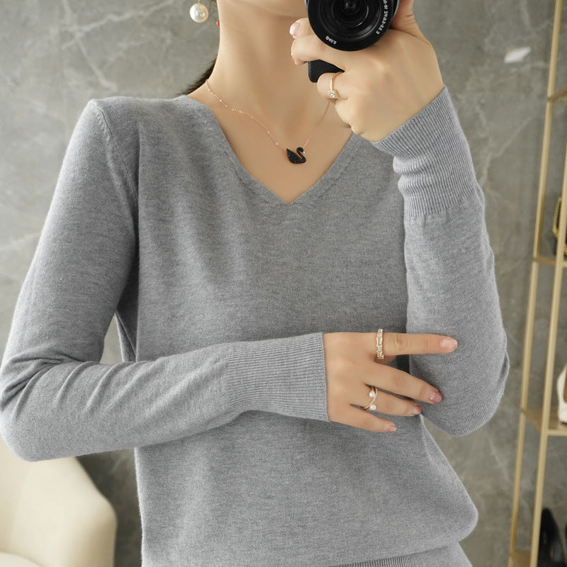 Damen leichter V-Ausschnitt Kaschmir-Look Feinstrickpullover Drune
