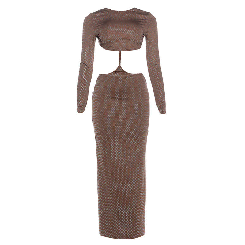 Damen figurbetontes Midikleid mit Langarm und Cut-Out-Details Drune