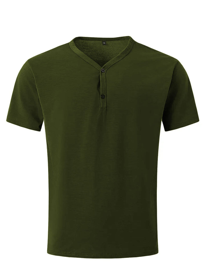 Herren nan kurzärmeliges Henleyshirt mit V-Ausschnitt und Zweiknopfleiste aus Baumwollmix Drune