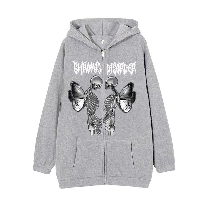 Damen nan Kapuzenjacke mit durchgehendem Reißverschluss und Rippenherz-Print Drune