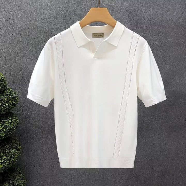 Herren Modisches Kurzarm-Polohemd mit strukturierter Strickoptik Drune