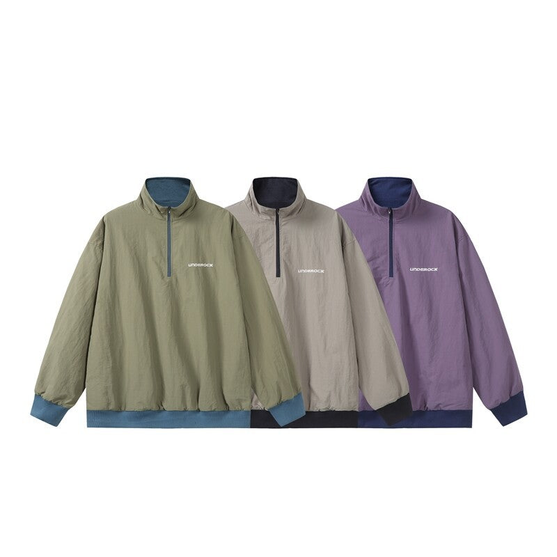 Unisex Oversize Windbreaker-Pullover mit halbem Reißverschluss und geripptem Saum Drune