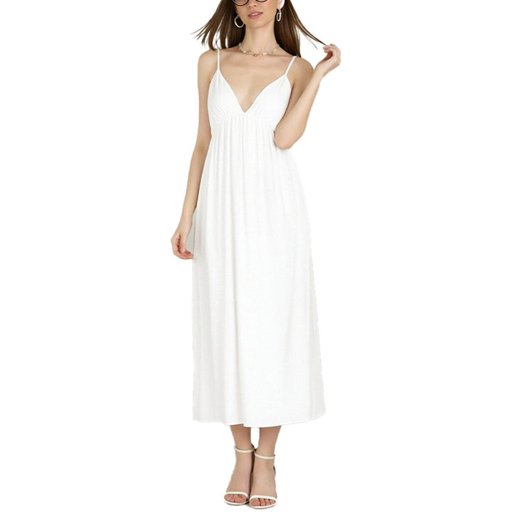Damen Maxikleid mit tiefem V-Ausschnitt und fließendem Rock Drune