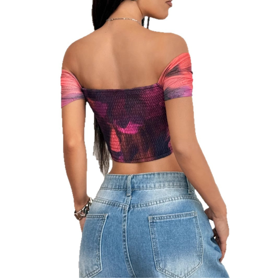 Damen Off-Shoulder Top mit Raffungen und floralem Design Drune