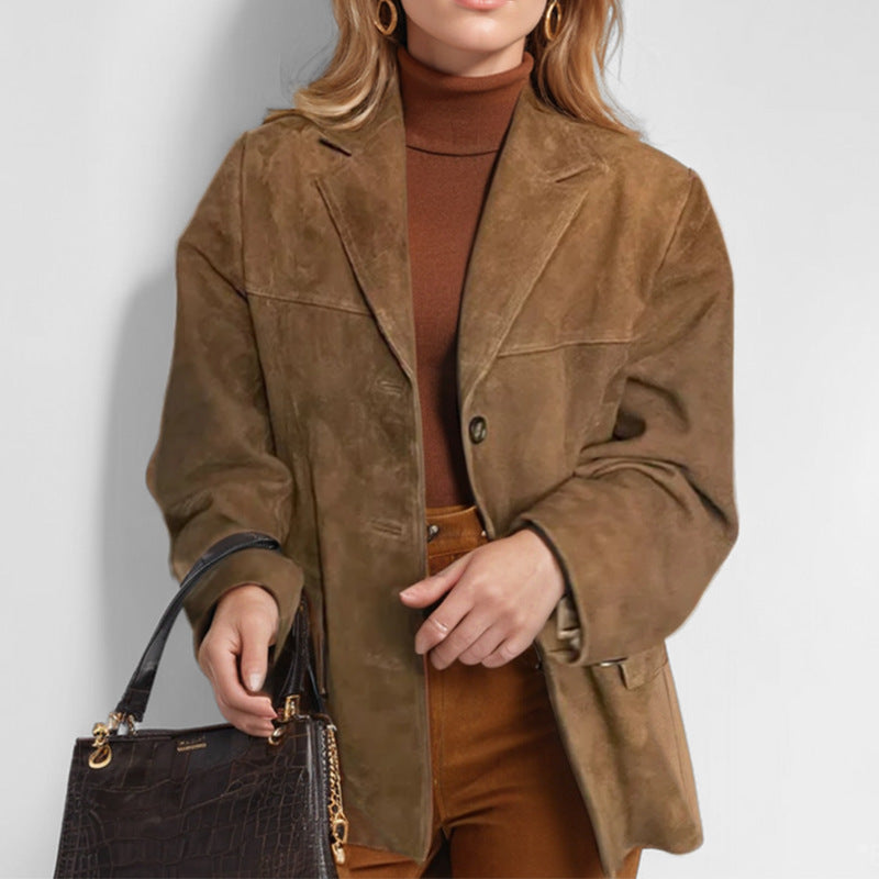 Damen elegante Wildlederjacke mit lässiger Passform Drune