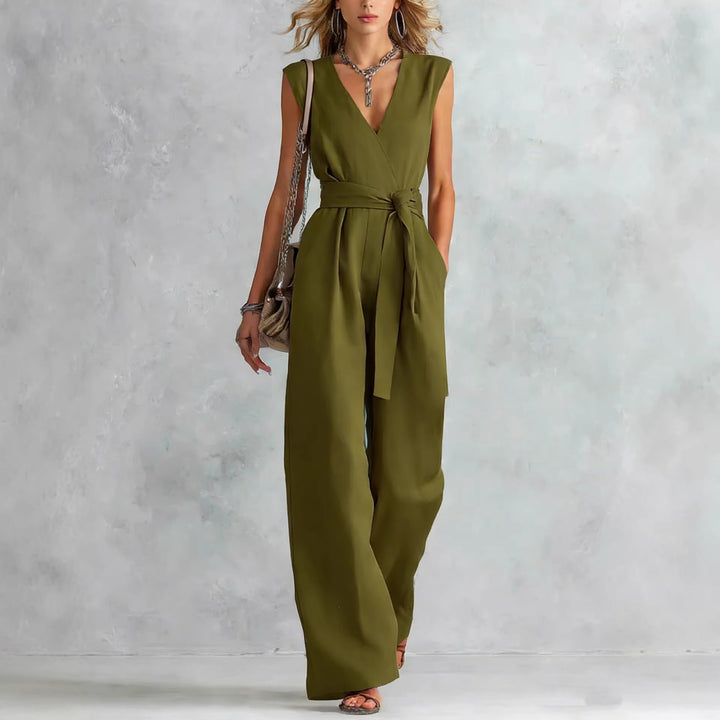 Damen eleganter Wickel-Jumpsuit mit Taillengürtel Drune
