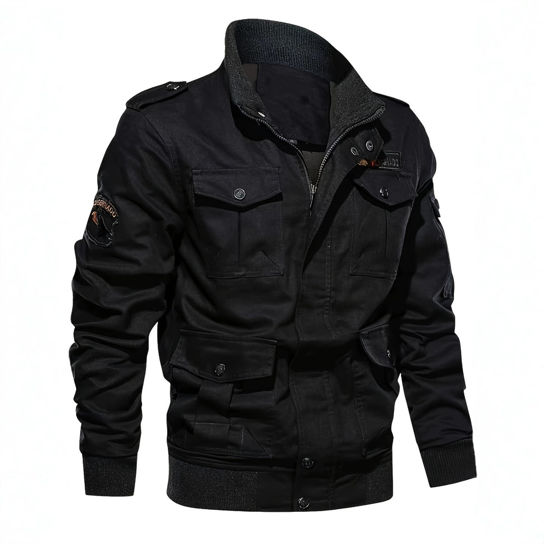 Herren Fieldjacke im Military-Stil mit Mehrfach-Taschen und Strickkragen Drune