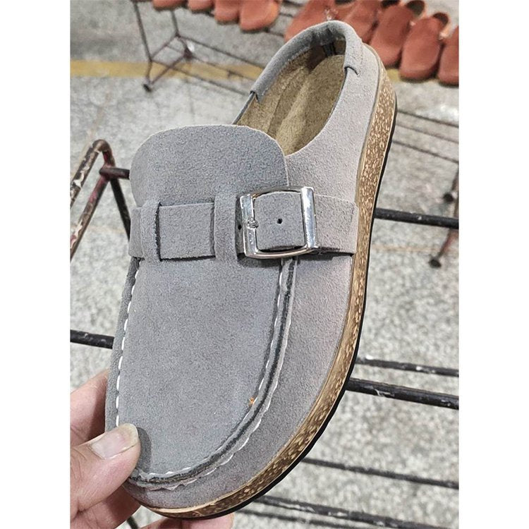 Damen Mokassin-Loafer aus Veloursleder mit Kork-Laufsohle und Zierschnalle Drune
