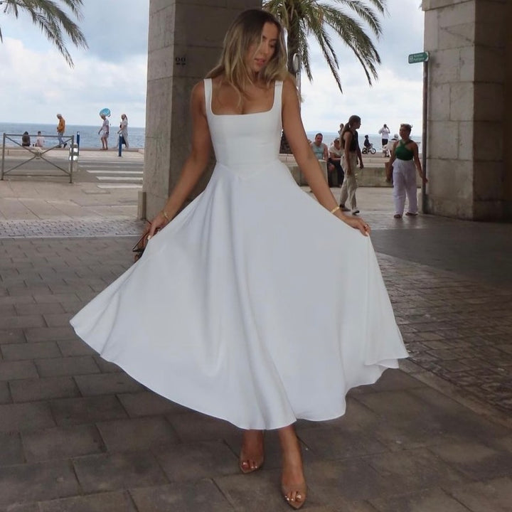Damen Elegantes Maxikleid mit traumhaftem A-Linien Schnitt und schickem Quadrat-Ausschnitt Drune