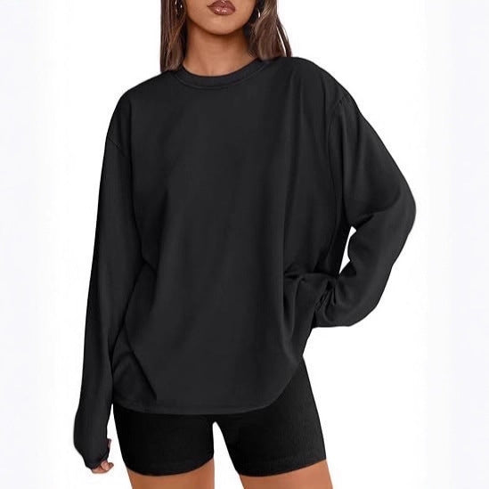 Damen Oversize-Sweatshirt mit Rundhalsausschnitt und verlängertem Saum Drune