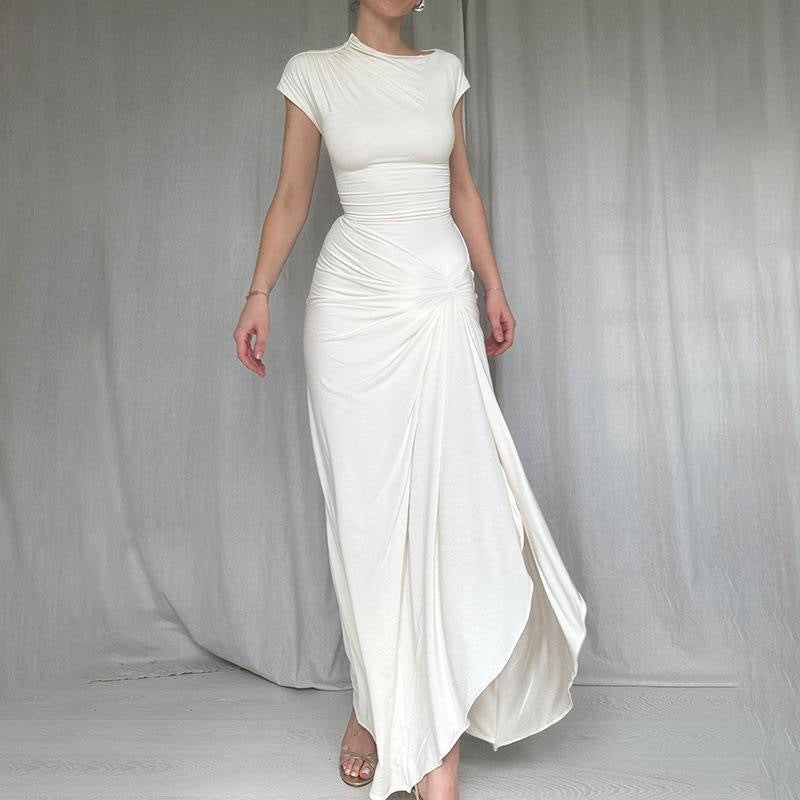 Damen Elegantes Maxikleid mit asymmetrischem Schnitt und dekorativer Drapierung Drune