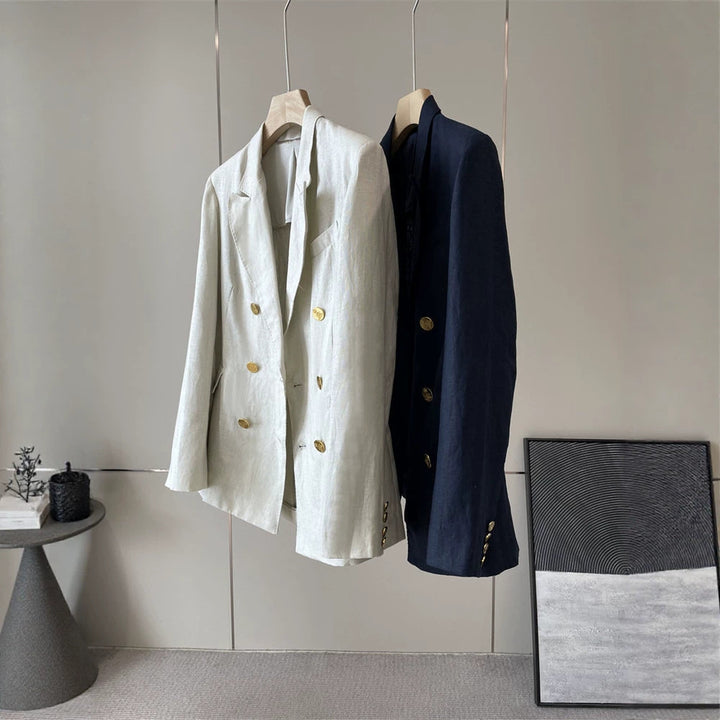 Damen Eleganter Doppelreiher Blazer mit Schmuckknöpfen Drune