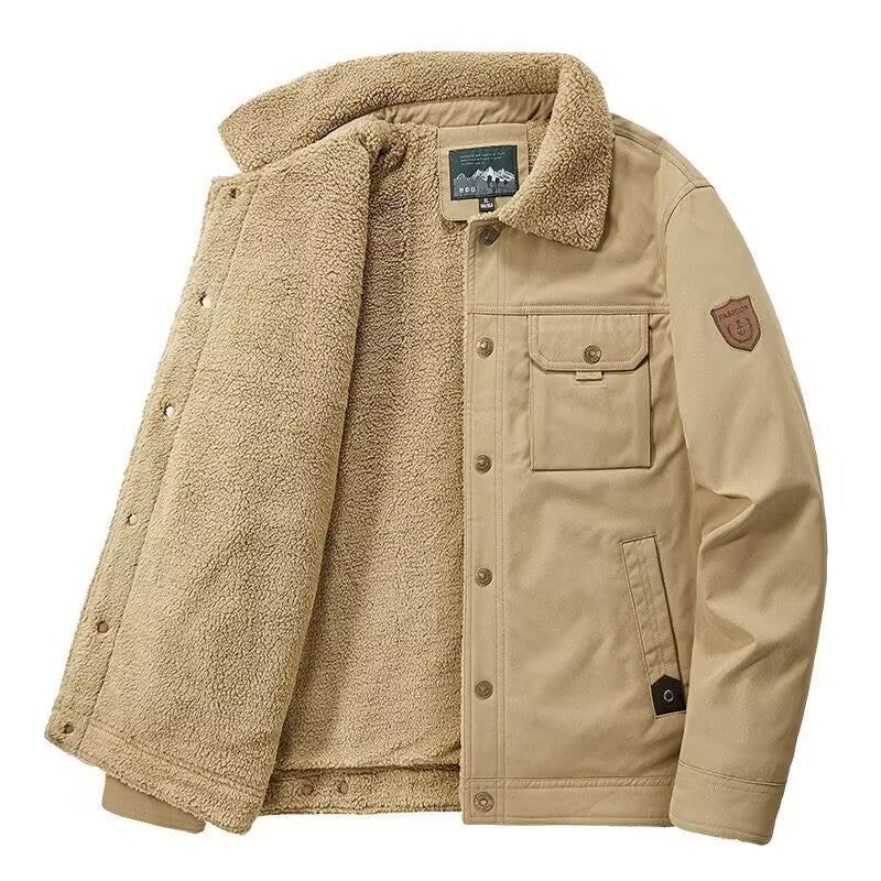 Herren Gefütterte Canvas-Arbeitsjacke mit Sherpa-Innenfutter und Hemdkragen Drune