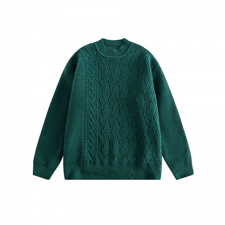 Unisex Oversize-Strickpullover mit asymmetrischem Zopfmuster und Rundhalsausschnitt Drune